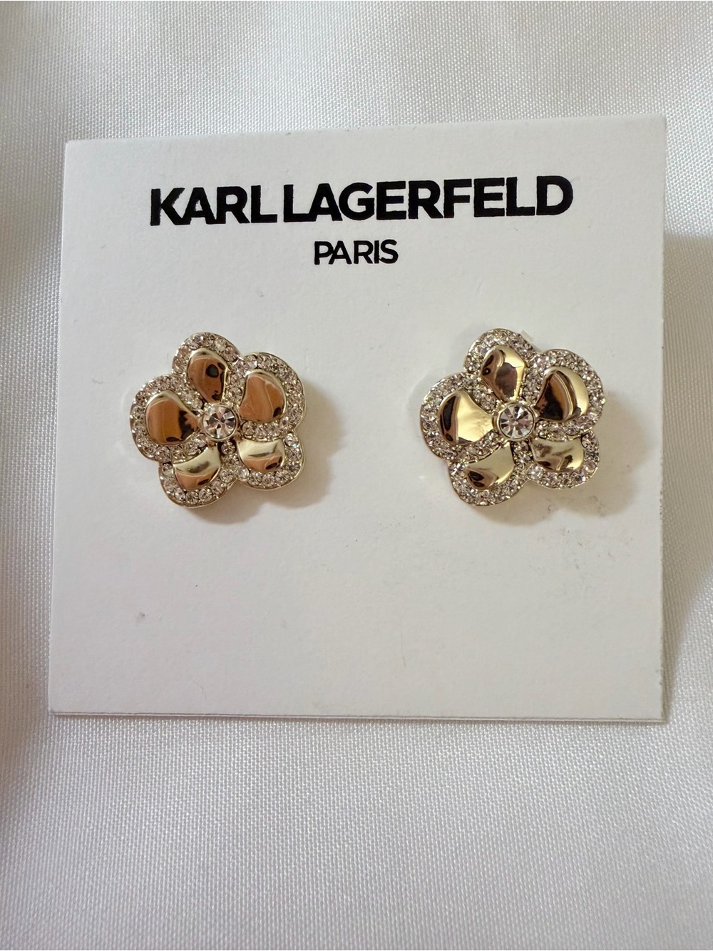 Karl Lagerfeld Gold and Clear Crystal Floral Stud Earrings